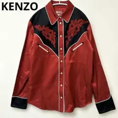 【新品未使用】KENZO ケンゾー ウエスタンシャツ 花柄刺繍 サテン 赤 黒のサムネイル