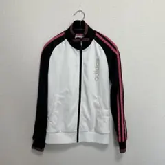adidas ジャージ　ホワイト×ブラック×ピンクライン