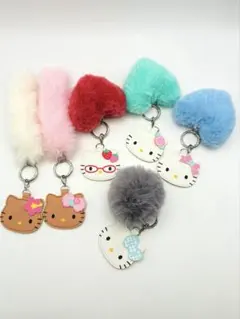 ハローキティ ふわふわファーチャーム　6個セット