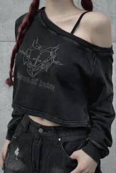 ワンショルダーフロントデザインロングTシャツ KSG2061