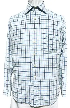美品　CELIO ワイドカラーシャツ サイズＳ　チェック　白 /紺/サックスのサムネイル