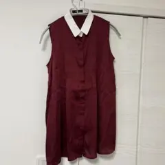 COMME CA ISM バーガンディ ノースリーブシャツ