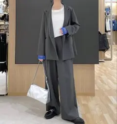 グローバルワーク　お手入れラクラクセットアップ ダブルジャケット　チャコール