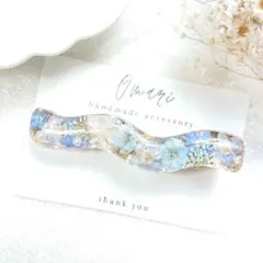 1862＊ハンドメイド♡押し花のヘアクリップ　うねうね　ブルー