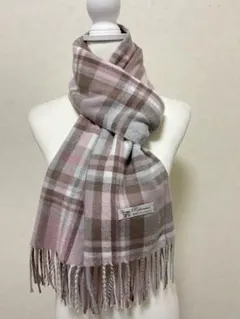 100%パシュミナカシミヤマフラー チェック柄 ピンク×ブラウン上質 柔らか暖か