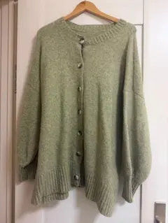 オリーブグリーン ニットカーディガン L