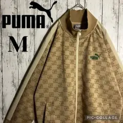 PUMAトラックジャケット刺繍ロゴ総柄Mベージュ