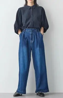 【新品】for/c　タックワイドデニムパンツ　М　ブルー