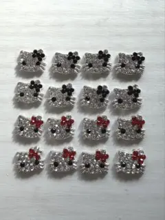 キティちゃんネイルパーツ ハローキティ キラキララインストーン 黒 赤 16個