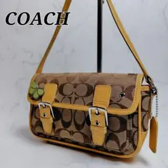 COACH シグネチャー ショルダーバッグ ダブルフラップ ブラウン/イエローのサムネイル
