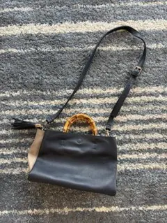 バンブーハンドル レザーショルダーバッグ