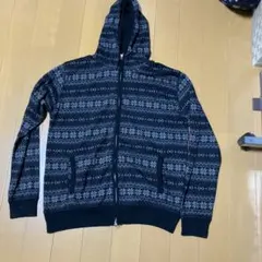 PLUS ONE ノルディック柄 ジップアップパーカー ブラック XL