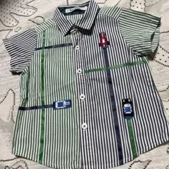 美品☆familiar☆ 半袖シャツ ストライプ 車刺繍☆90