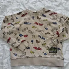 車プリント ベージュ トレーナー