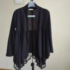 ブラック フリル　レース付きカーディガン　羽織り M