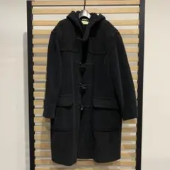 マキシ丈　ロングダッフルコート　ヘリンボーン　38 黒　イングランド製　高級美品 マキシ丈 ロングダッフルコート ヘリンボーン 38 黒