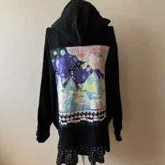 スカラー scolar カラフルアートジップアップパーカー　宇宙黒　ドッキング