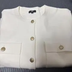 美品 PLST アイボリー メタルボタン クルーネックカーディガン サイズS