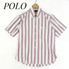 POLO 半袖 ボタンダウンシャツ ストライプ ワンポイント刺繍 綿100 Lのサムネイル