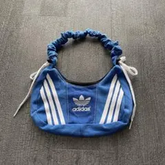 adidas ストライプ ショルダーバッグ 青　2way 再構築　希少一点物のサムネイル