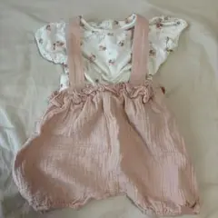 フラワープリントトップスとサロペットセット