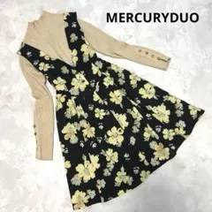 MERCURYDUO ジャンパースカート フレア 膝丈 花柄 黒 Fサイズ