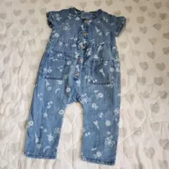 H＆M エイチアンドエム 花柄デニムサロペットロンパースオーバーオール80