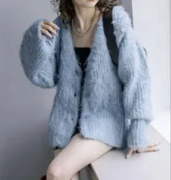 mystic ウール混シャギーニットカーディガン