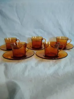 フランス製 デュラレックス アンバーカラー カップ&ソーサー セット