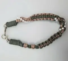 パラコード スマホストラップ オリーブグリーン ベージュピンク パール付き