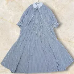 rivet&surge ロング シャツワンピース 柄レース襟 ビジュー ポケット