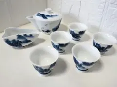 伊万里焼　畑萬陶苑　染付山水図　玉露　煎茶器(宝瓶・湯冷まし・湯呑み　5客)