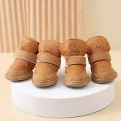 【S】犬 靴 脱げない 滑り止め ブーツ おしゃれ 小型犬 中型犬 ブラウン