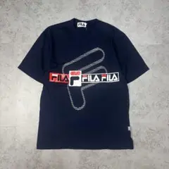希少 ltaly FILA フィラ ロゴプリント Tシャツ ネイビー