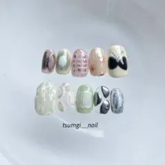 72ネイルチップ/個性派/韓国/蝶々/ニュアンス/落書き/淡色/ぷっくり