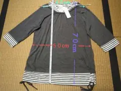チャコール ストライプ　袖口 チュニック LL