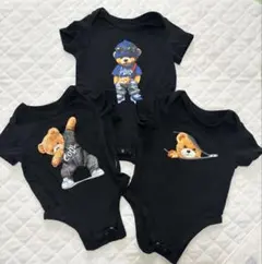 ベビーロンパース 6-9ヶ月 3枚セット ブラック くまロゴ