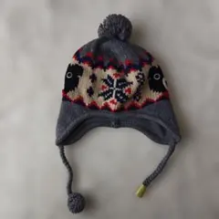 ダブルB　52-56 グレーのニット帽 雪の結晶と動物模様
