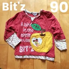 Bit'z トップス 90 赤 リンゴと鳥　Tシャツ　カットソー　保育園着にものサムネイル