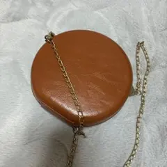 ブラウン 円形ショルダーバッグ ダブルファスナー
