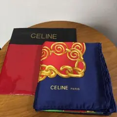 【新品未使用】CELINE 大判シルクスカーフ 馬車・チェーン柄 箱付き