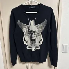◯コットンVネックセーター　PHILPP PLEIN ブラック