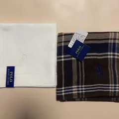 ラルフローレン メンズ ハンカチ タオル 2枚セット 新品未使用 白 茶