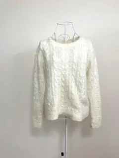 chocol affine オフホワイト ケーブル編み ニット