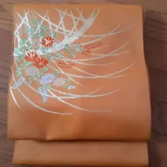花柄刺繍 帯 オレンジ