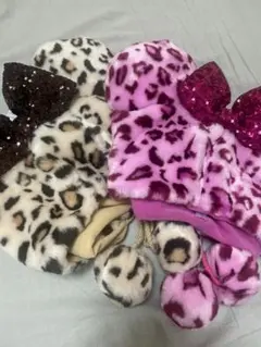 ミニー　ヒョウ柄ファンキャップ　ピンク　ブラウン