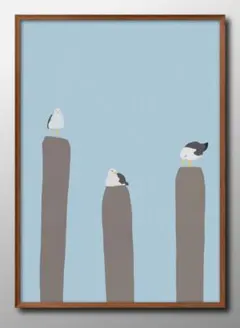 15301■ポスター アート 絵画『シーガル　3羽のカモメ』A3 マット紙