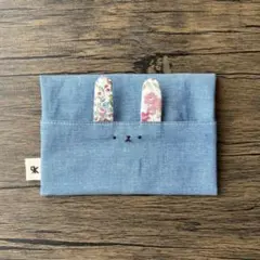 【生えうさぎのポケットティッシュケース】オリジナルハンドメイド　青ティッシュ入れ