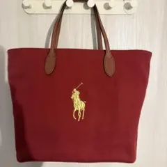 ポロ ラルフ ローレン　キャンバス×レザー　エンジ×ブラウン トートバッグ