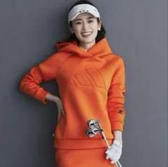 新品　アディダスゴルフ　ビッグアディロゴダンボールニット　フーディー　泉里香　S